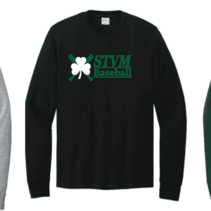 Black long-sleeve shirt with a shamrock and "STVM Baseball" text.