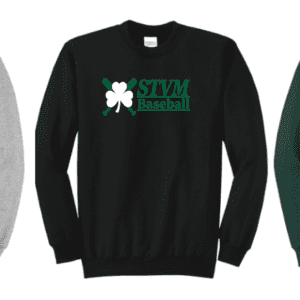 Black sweatshirt with SVYM Baseball logo and shamrock design.