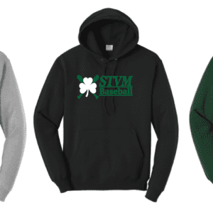 Black hoodie with a green and white shamrock design and 'STEM Academy' text.