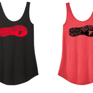 Two sleeveless tank tops with a bold graphic design on the front.