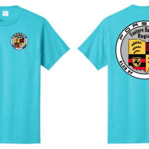 Turquoise Porsche Club T-shirt, front and back