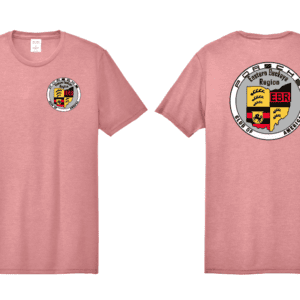 Pink t-shirts showing front/back circular logo