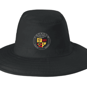 Black bucket hat with embroidered crest