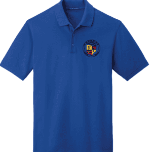 Blue polo shirt with embroidered crest