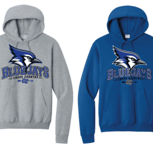 Two hoodies with Bluejays cross country logo