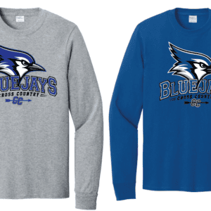 Two Bluejays long-sleeve cross country shirts