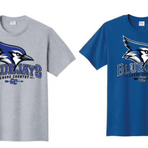 Gray and blue Bluejays cross country T-shirts